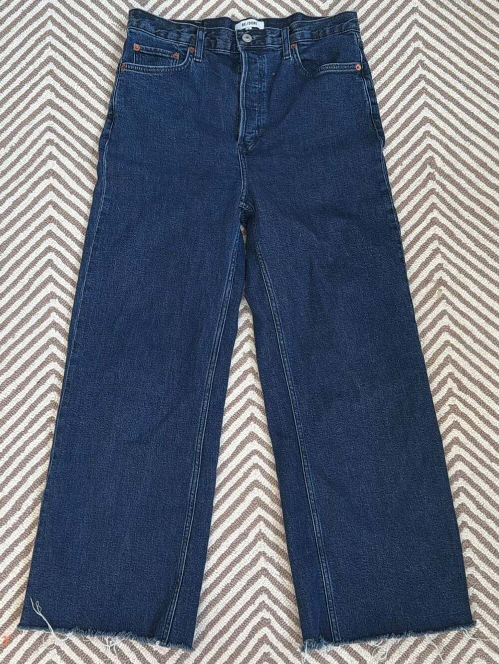 RE/DONE Dark Wash Denim Wide Leg Raw Hem Jeans Size 29
